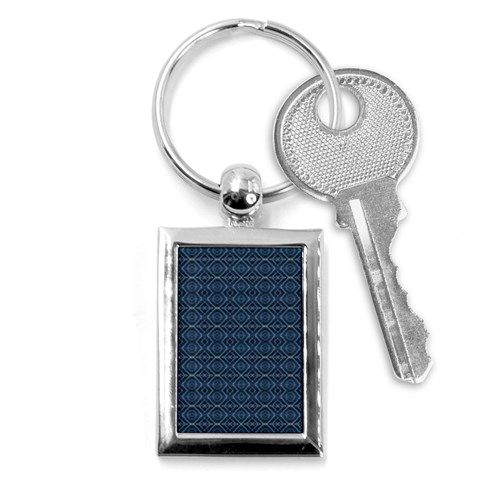 Blue Diamonds Motif Fancy Pattern Design Key Chain (Rectangle) from ArtsNow.com Front