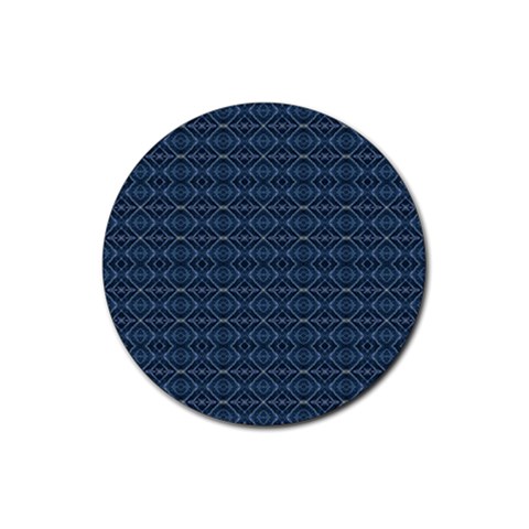 Blue Diamonds Motif Fancy Pattern Design Rubber Round Coaster (4 pack) from ArtsNow.com Front