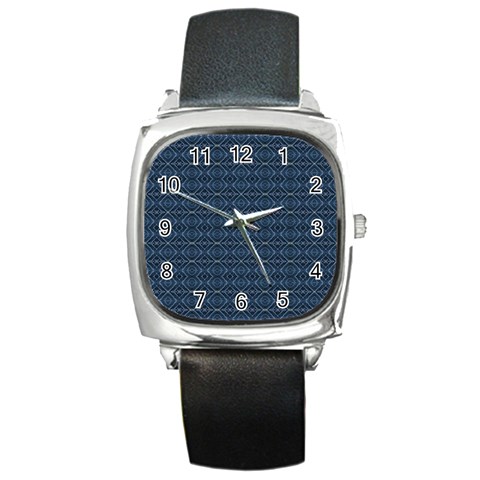 Blue Diamonds Motif Fancy Pattern Design Square Metal Watch from ArtsNow.com Front