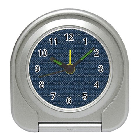 Blue Diamonds Motif Fancy Pattern Design Travel Alarm Clock from ArtsNow.com Front