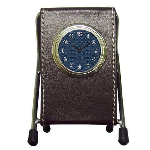 Blue Diamonds Motif Fancy Pattern Design Pen Holder Desk Clock from ArtsNow.com Front