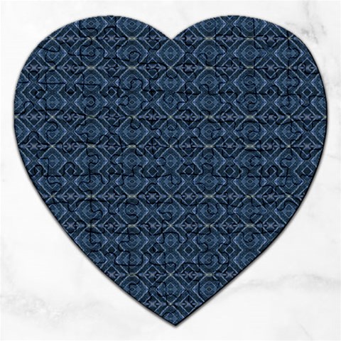 Blue Diamonds Motif Fancy Pattern Design Jigsaw Puzzle (Heart) from ArtsNow.com Front