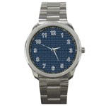 Blue Diamonds Motif Fancy Pattern Design Sport Metal Watch