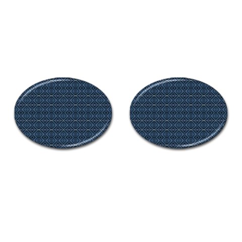 Blue Diamonds Motif Fancy Pattern Design Cufflinks (Oval) from ArtsNow.com Front(Pair)