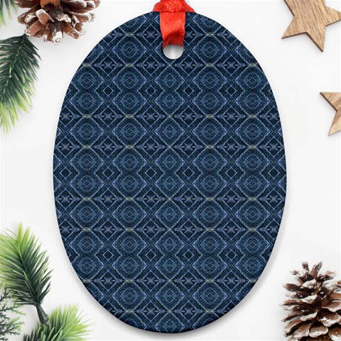 Blue Diamonds Motif Fancy Pattern Design Oval Ornament (Two Sides) from ArtsNow.com Front