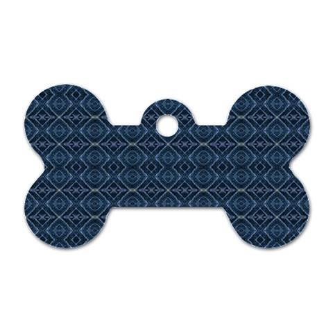 Blue Diamonds Motif Fancy Pattern Design Dog Tag Bone (Two Sides) from ArtsNow.com Front