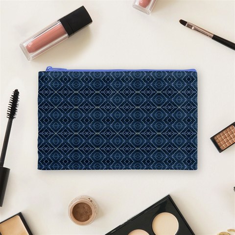 Blue Diamonds Motif Fancy Pattern Design Cosmetic Bag (Medium) from ArtsNow.com Front