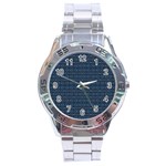 Blue Diamonds Motif Fancy Pattern Design Stainless Steel Analogue Watch