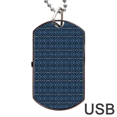 Blue Diamonds Motif Fancy Pattern Design Dog Tag USB Flash (Two Sides) from ArtsNow.com Front