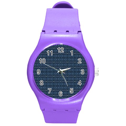 Blue Diamonds Motif Fancy Pattern Design Round Plastic Sport Watch (M) from ArtsNow.com Front
