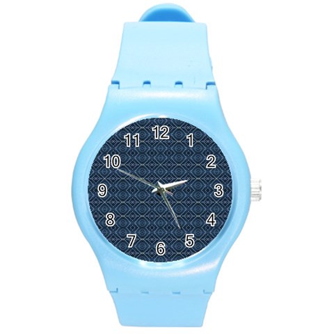 Blue Diamonds Motif Fancy Pattern Design Round Plastic Sport Watch (M) from ArtsNow.com Front