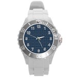 Blue Diamonds Motif Fancy Pattern Design Round Plastic Sport Watch (L)