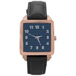 Blue Diamonds Motif Fancy Pattern Design Rose Gold Leather Watch 