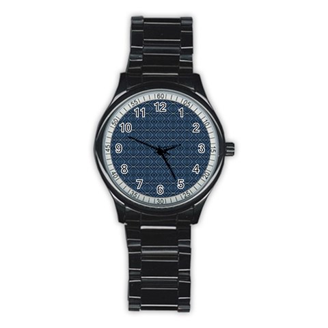 Blue Diamonds Motif Fancy Pattern Design Stainless Steel Round Watch from ArtsNow.com Front