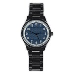 Blue Diamonds Motif Fancy Pattern Design Stainless Steel Round Watch