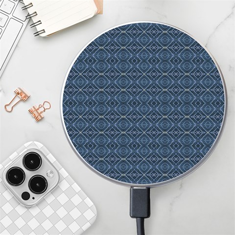 Blue Diamonds Motif Fancy Pattern Design Wireless Fast Charger(White) from ArtsNow.com Front