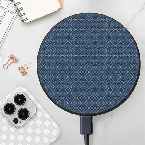Blue Diamonds Motif Fancy Pattern Design Wireless Fast Charger(Black) from ArtsNow.com Front