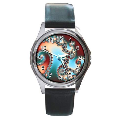 Fractal Spiral Art Math Abstract Round Metal Watch from ArtsNow.com Front