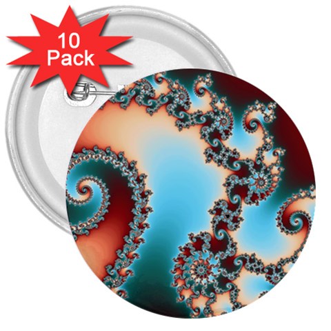 Fractal Spiral Art Math Abstract 3  Buttons (10 pack)  from ArtsNow.com Front