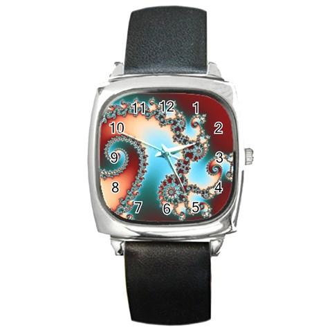 Fractal Spiral Art Math Abstract Square Metal Watch from ArtsNow.com Front
