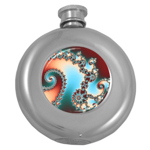 Fractal Spiral Art Math Abstract Round Hip Flask (5 oz) from ArtsNow.com Front