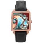 Fractal Spiral Art Math Abstract Rose Gold Leather Watch 