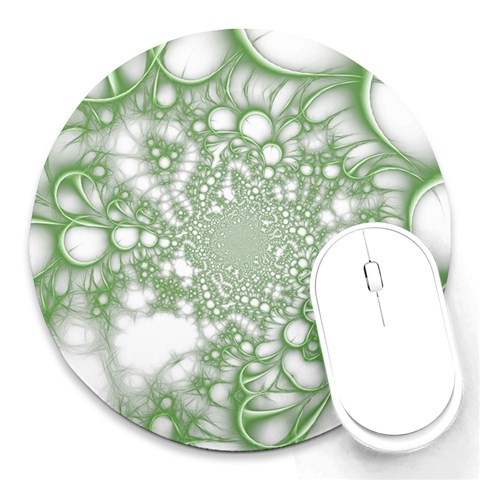 Green Abstract Fractal Background Texture Round Mousepad from ArtsNow.com Front