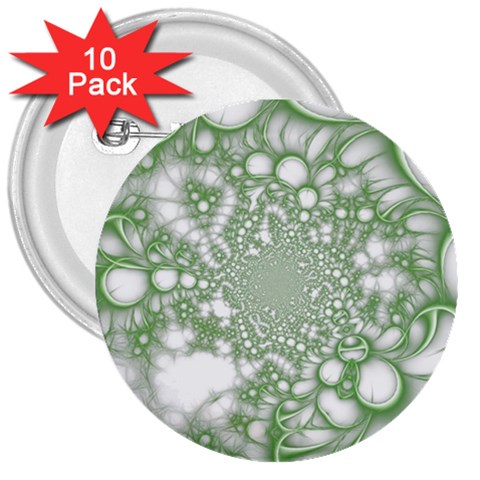 Green Abstract Fractal Background Texture 3  Buttons (10 pack)  from ArtsNow.com Front