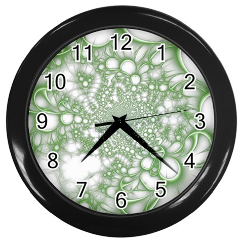 Green Abstract Fractal Background Texture Wall Clock (Black) from ArtsNow.com Front