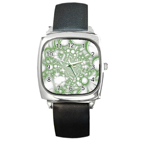 Green Abstract Fractal Background Texture Square Metal Watch from ArtsNow.com Front