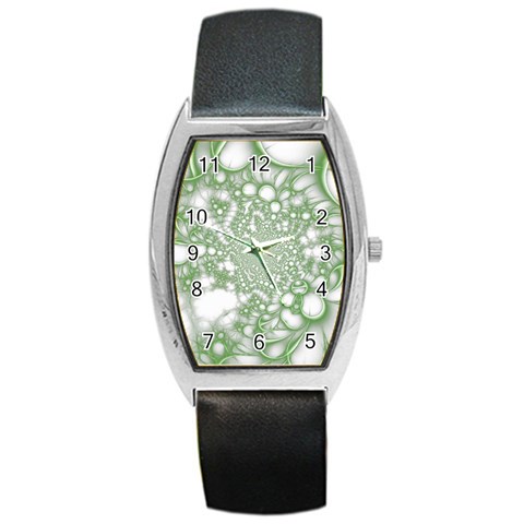 Green Abstract Fractal Background Texture Barrel Style Metal Watch from ArtsNow.com Front