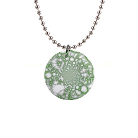 Green Abstract Fractal Background Texture 1  Button Necklace from ArtsNow.com Front