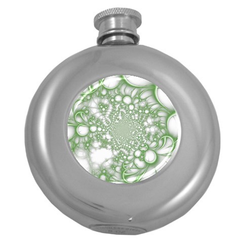 Green Abstract Fractal Background Texture Round Hip Flask (5 oz) from ArtsNow.com Front