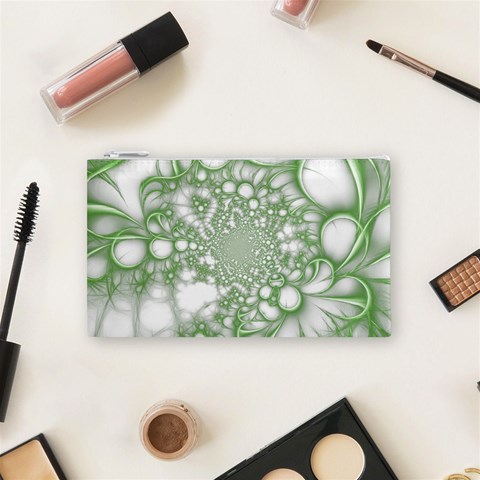Green Abstract Fractal Background Texture Cosmetic Bag (Small) from ArtsNow.com Front