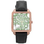 Green Abstract Fractal Background Texture Rose Gold Leather Watch 