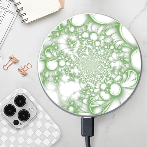 Green Abstract Fractal Background Texture Wireless Fast Charger(White) from ArtsNow.com Front
