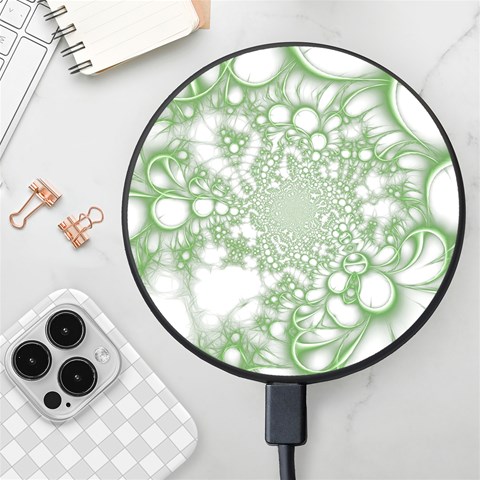 Green Abstract Fractal Background Texture Wireless Fast Charger(Black) from ArtsNow.com Front