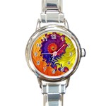 Fractal Spiral Bright Colors Round Italian Charm Watch