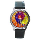 Fractal Spiral Bright Colors Round Metal Watch