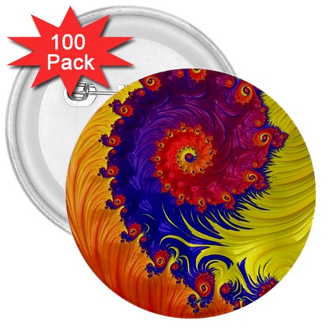 Fractal Spiral Bright Colors 3  Buttons (100 pack)  from ArtsNow.com Front