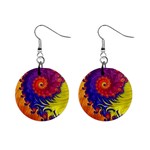 Fractal Spiral Bright Colors Mini Button Earrings