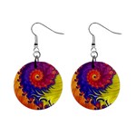 Fractal Spiral Bright Colors Mini Button Earrings