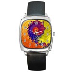 Fractal Spiral Bright Colors Square Metal Watch