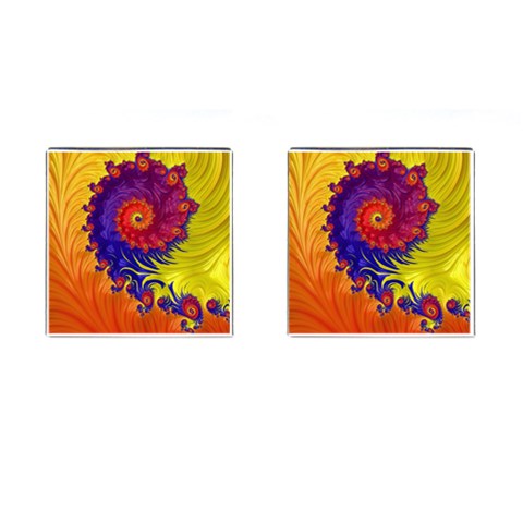Fractal Spiral Bright Colors Cufflinks (Square) from ArtsNow.com Front(Pair)