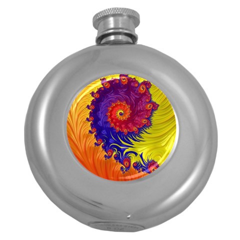 Fractal Spiral Bright Colors Round Hip Flask (5 oz) from ArtsNow.com Front