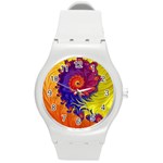 Fractal Spiral Bright Colors Round Plastic Sport Watch (M)