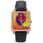 Fractal Spiral Bright Colors Rose Gold Leather Watch 