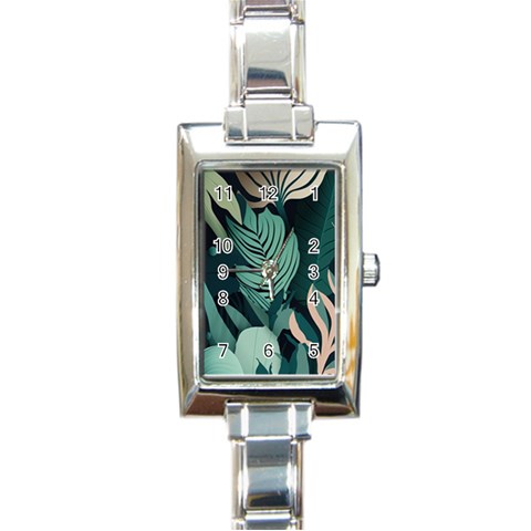 Green Nature Bohemian Painting Leaves Foliage Rectangle Italian Charm Watch from ArtsNow.com Front