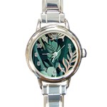 Green Nature Bohemian Painting Leaves Foliage Round Italian Charm Watch