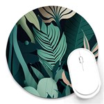 Green Nature Bohemian Painting Leaves Foliage Round Mousepad